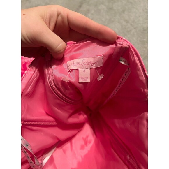 VTG Lilly Pulitzer Strapless Tube Corset Lined‎ Silk Dress Pink Floral Sz 0 - Picture 7 of 8